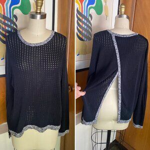 RAG & BONE Nikki Split Back Black Perforated Cotton Sweater Size XS s Top